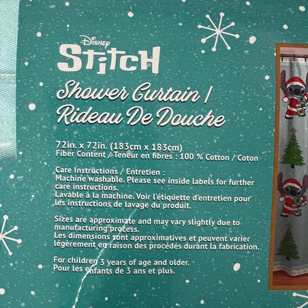 NWT Rare Stitch Christmas Cotton Teal shower curtain NEW Disney